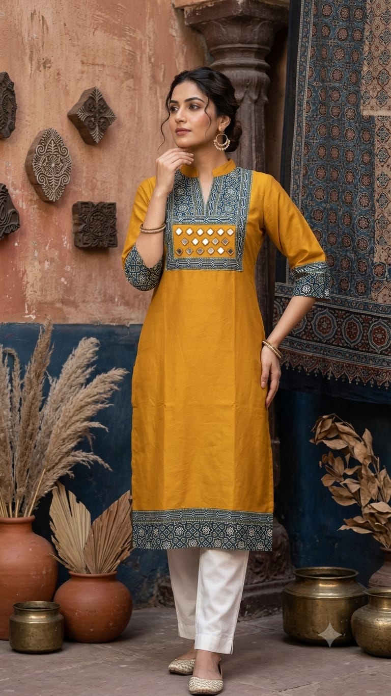 Pure Cotton Stand Collar Kurti
