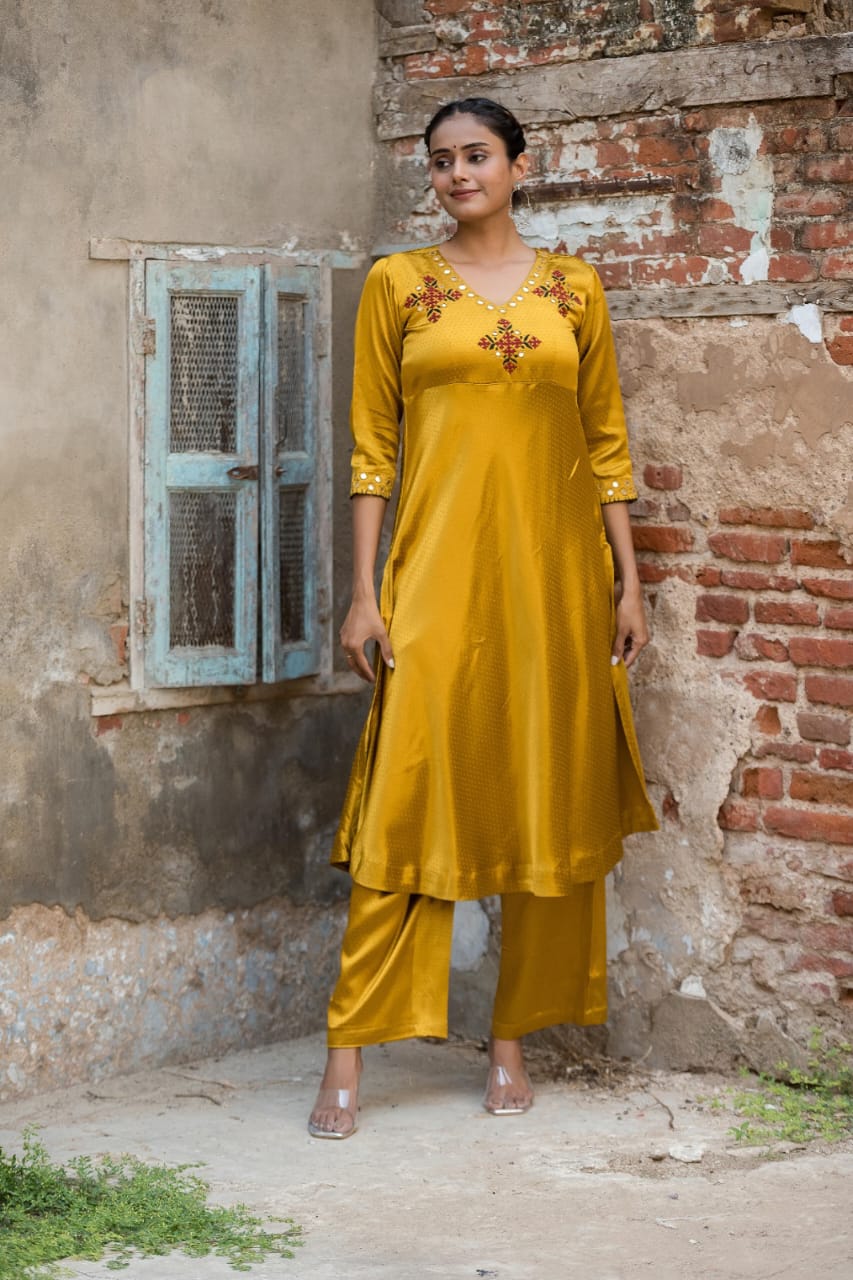 Mashru-Gaji Silk Kurta+Plazo Set