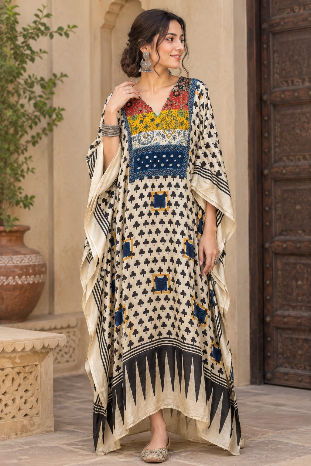 Pure Modal Silk V neck Kaftan