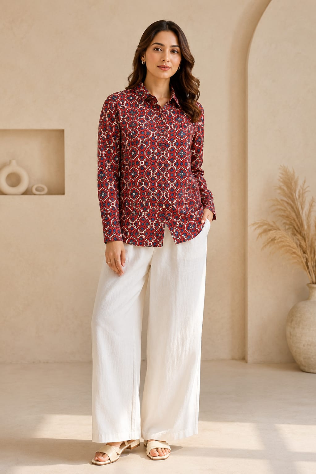 Black, Blue, Beige, Red, Green, Yellow Pure Natural Ajrakh Full Sleeve Shirts from Kutch Poshak
