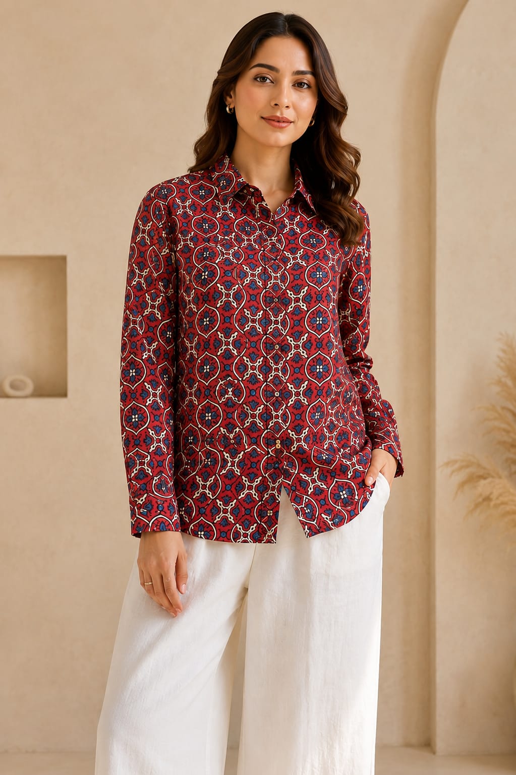 Black, Blue, Beige, Red, Green, Yellow Pure Natural Ajrakh Full Sleeve Shirts from Kutch Poshak