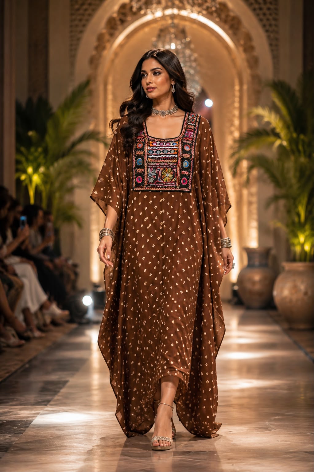 Modal Silk Bandhej Vintage patch Kaftan