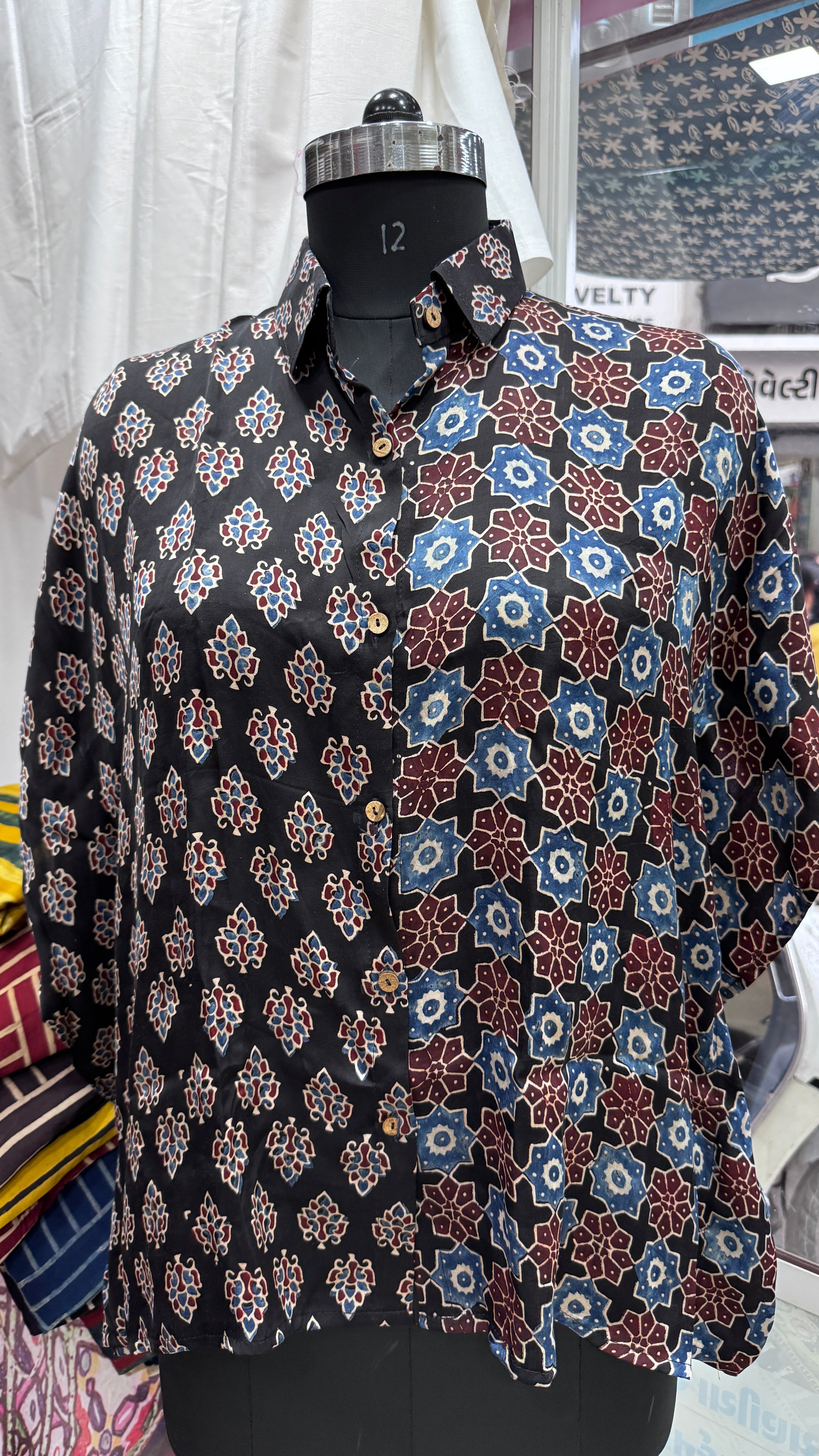 Beautiful Modal Silk Kaftan Shirt (half & half design) showcasing premium design - Kutch Poshak