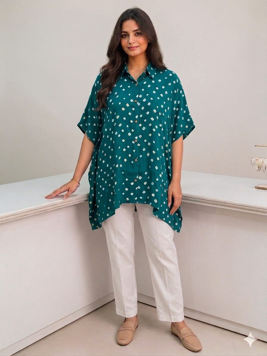 Modal Silk Bandhej Kaftan Shirt