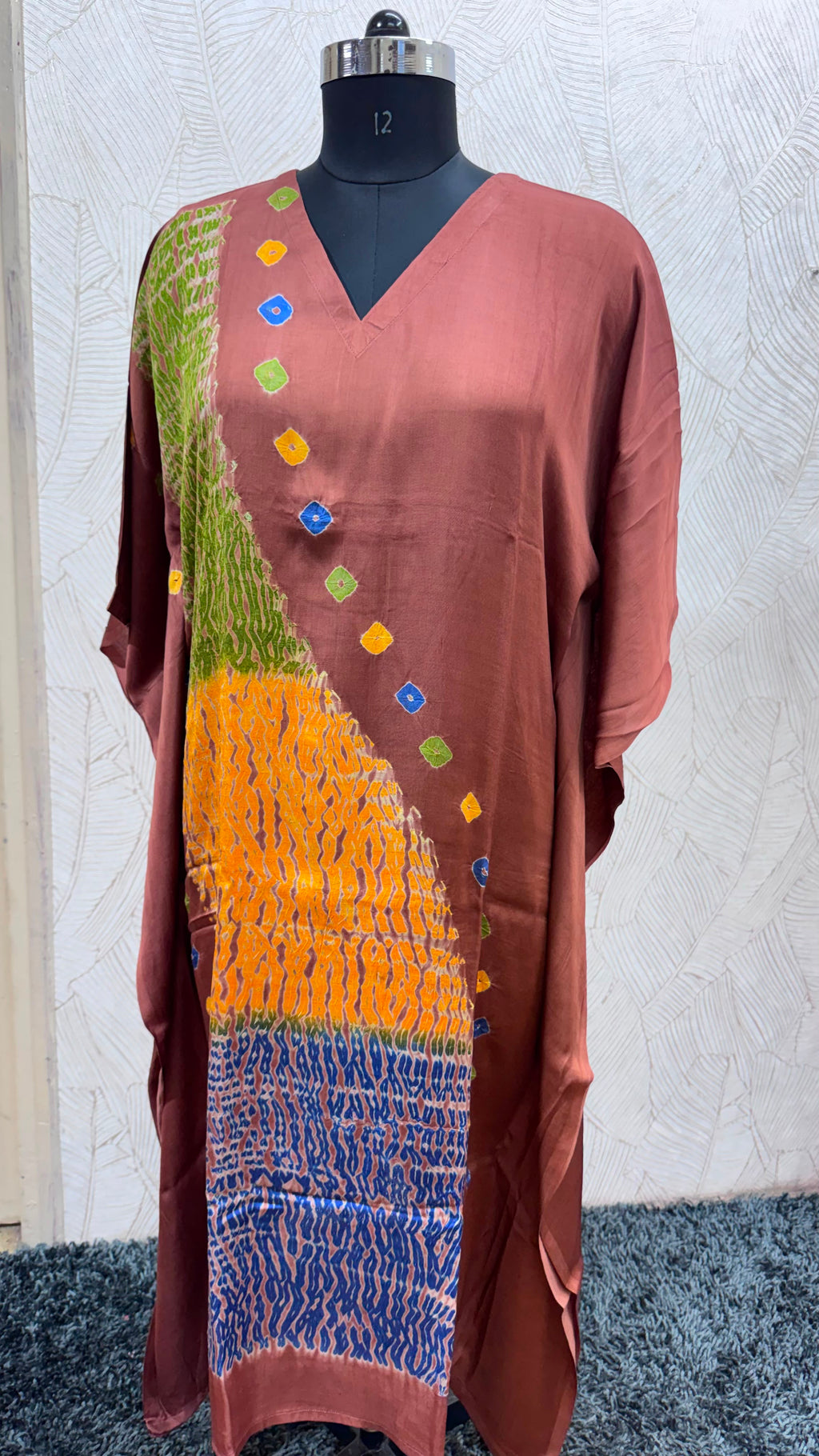 Multi Shibori V-neck Kaftan