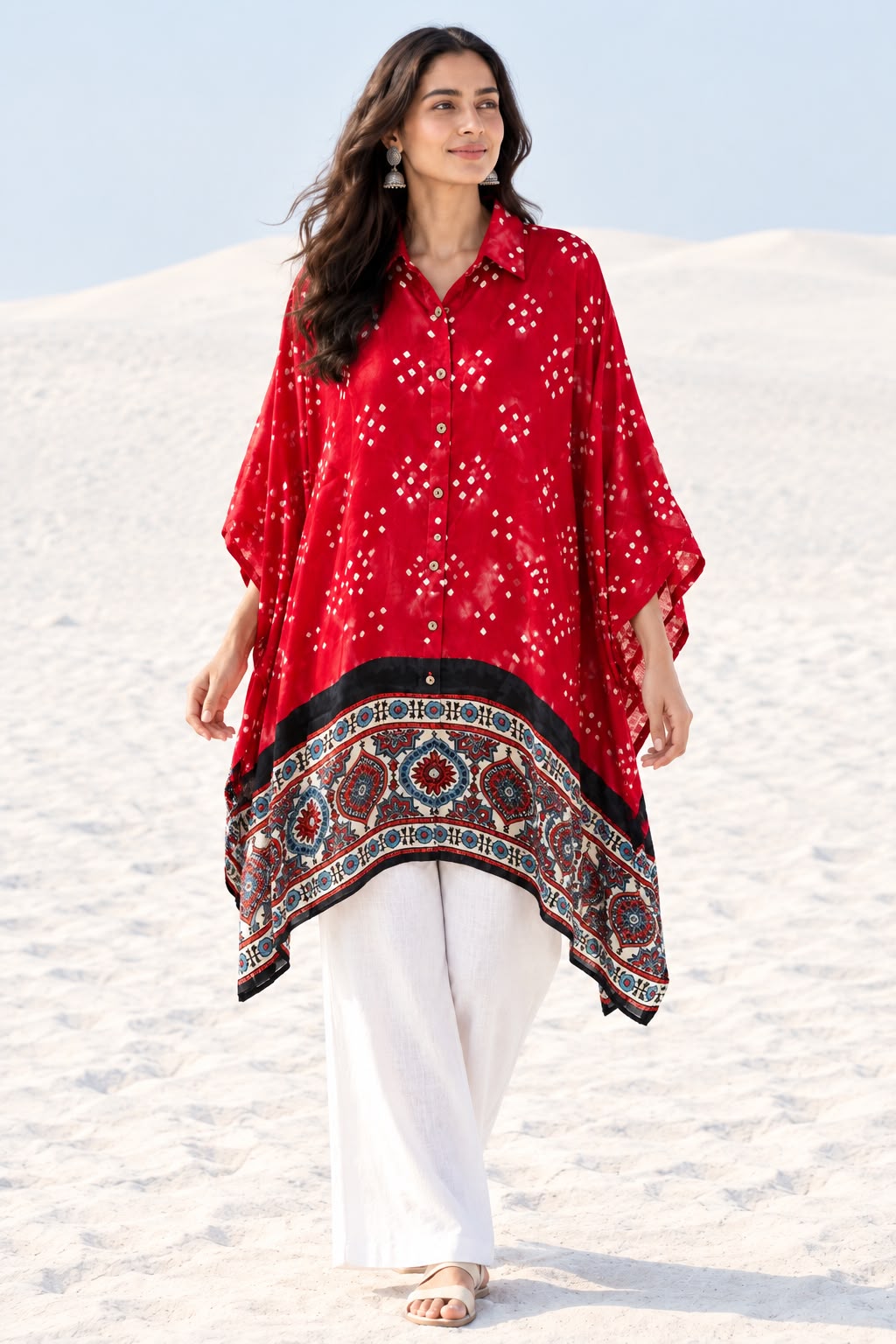 Bandhej×Ajrakh Kaftan Shirt