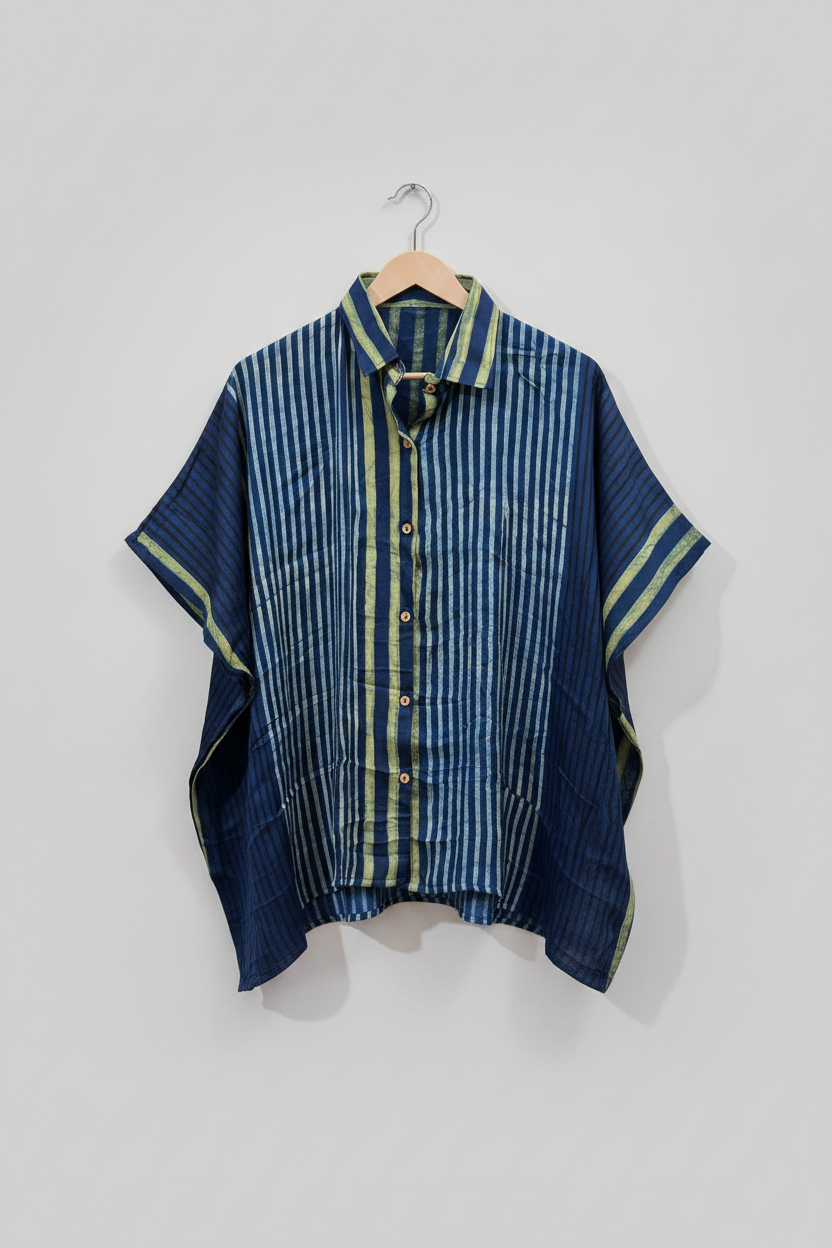 Blue and Green Kaftan Style Shirt by Kutch Poshak