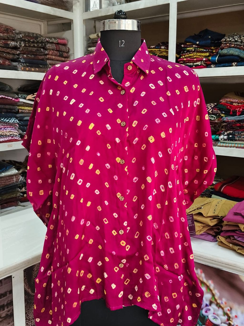 Modal Silk Bandhej Kaftan Shirt
