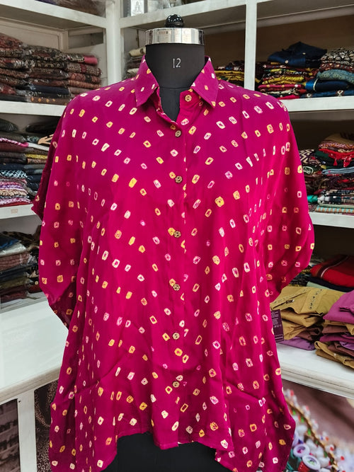 Modal Silk Bandhej Kaftan Shirt
