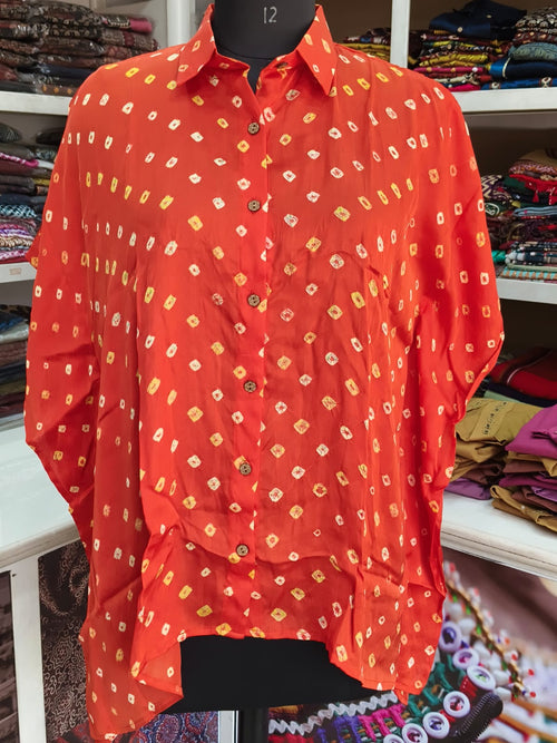 Modal Silk Bandhej Kaftan Shirt