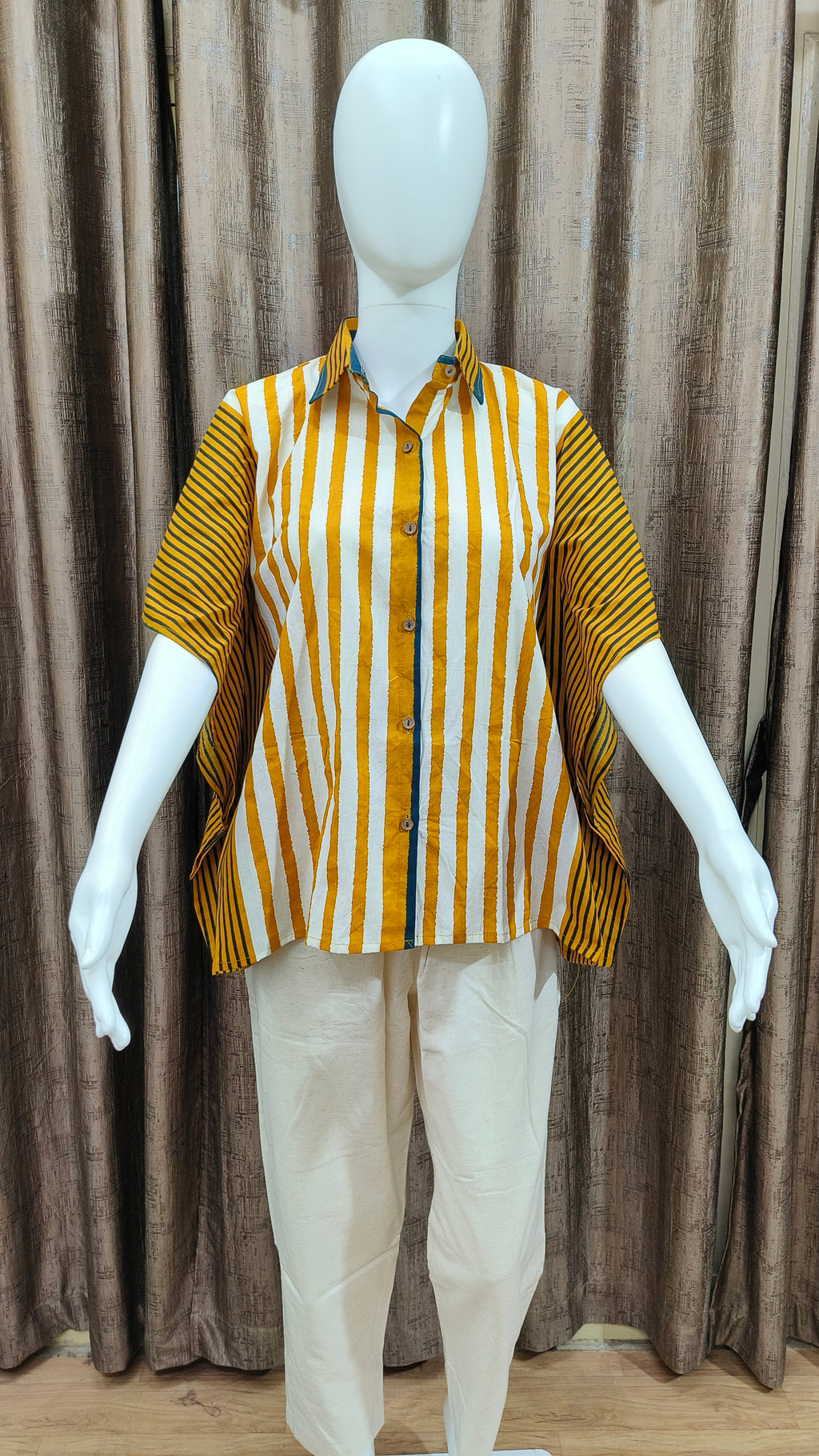Mustard Yellow Cotton kaftan shirt from Kutch Poshak