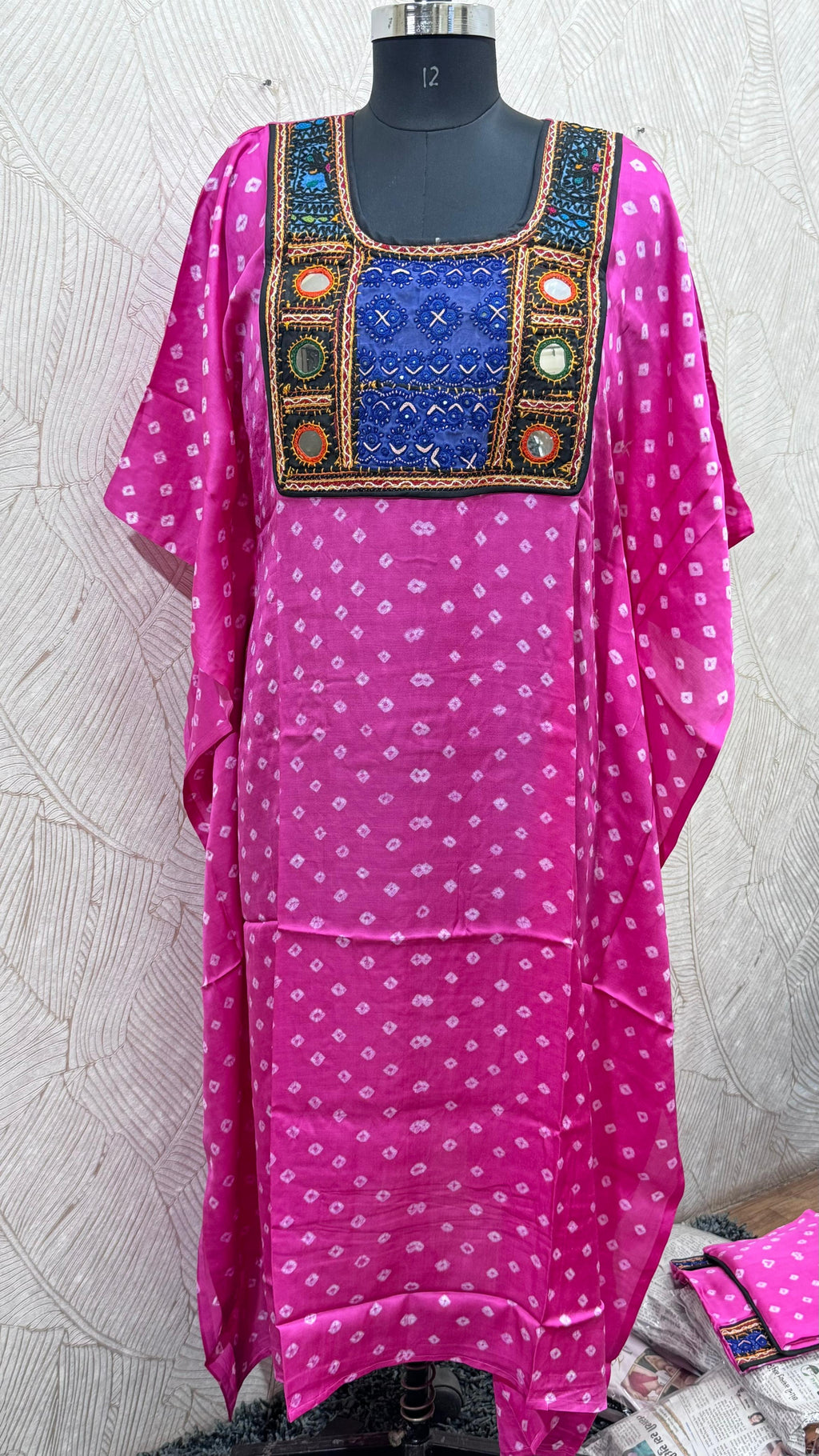 Modal Silk Bandhej Vintage patch Kaftan
