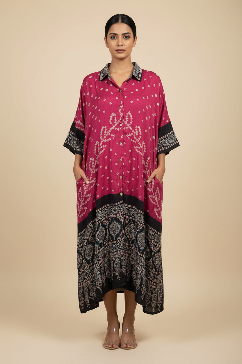 Bandhej×Ajrakh Long Shirt Kaftan