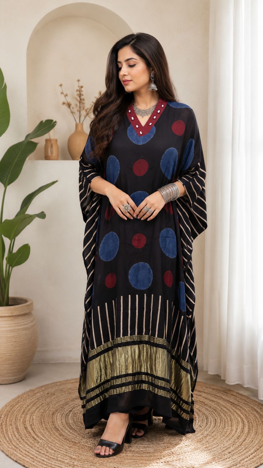 Modal Silk V-neck Kaftan Tissue border