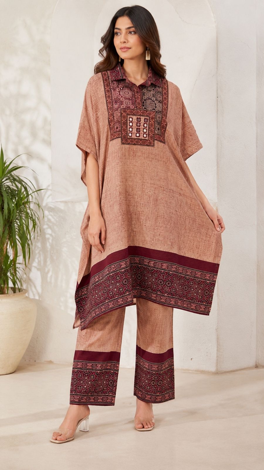 Brush print kaftan Co-Ord set by Kutch Poshak