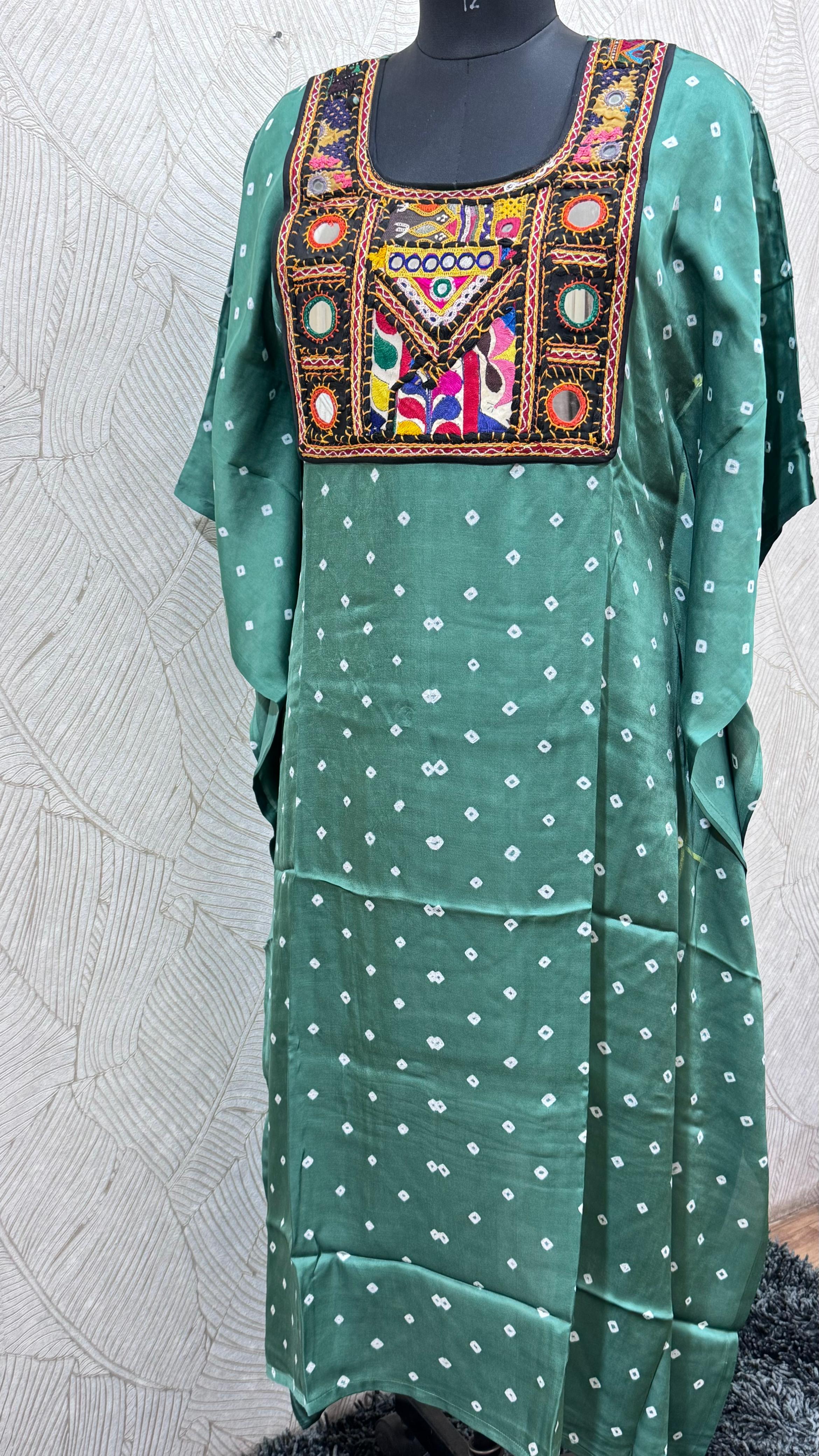 Modal Silk Bandhej Vintage patch Kaftan