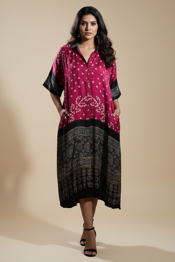 Bandhej×Ajrakh Long Shirt Kaftan
