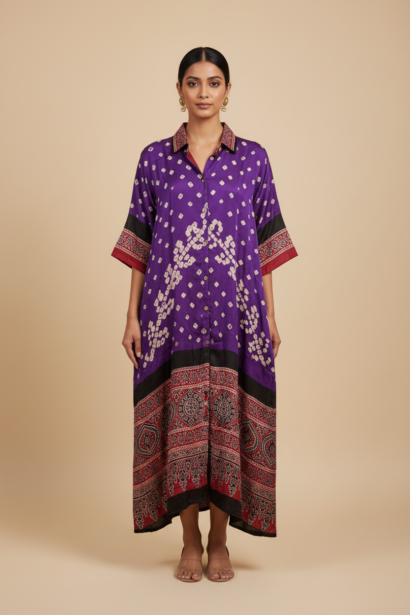 Bandhej×Ajrakh Long Shirt Kaftan