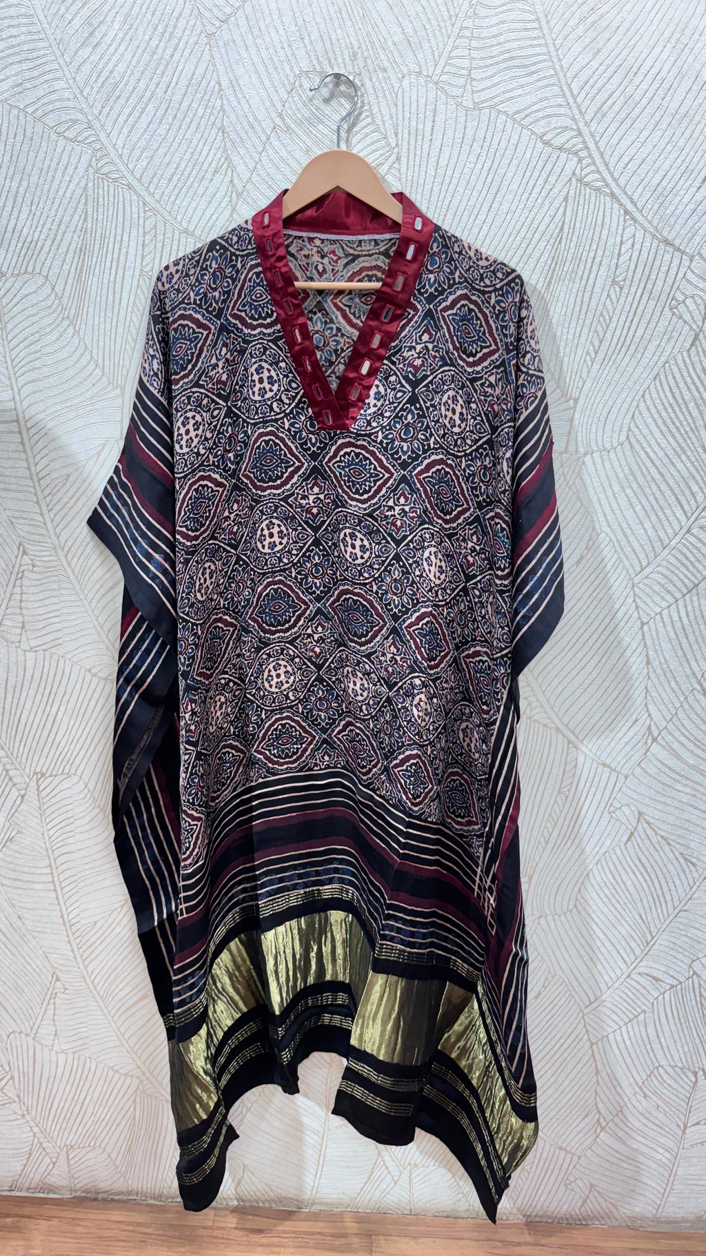 Modal Silk V-neck Kaftan Tissue border