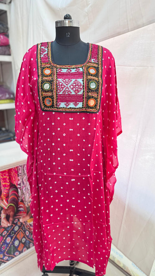 Modal Silk Bandhej Vintage patch Kaftan