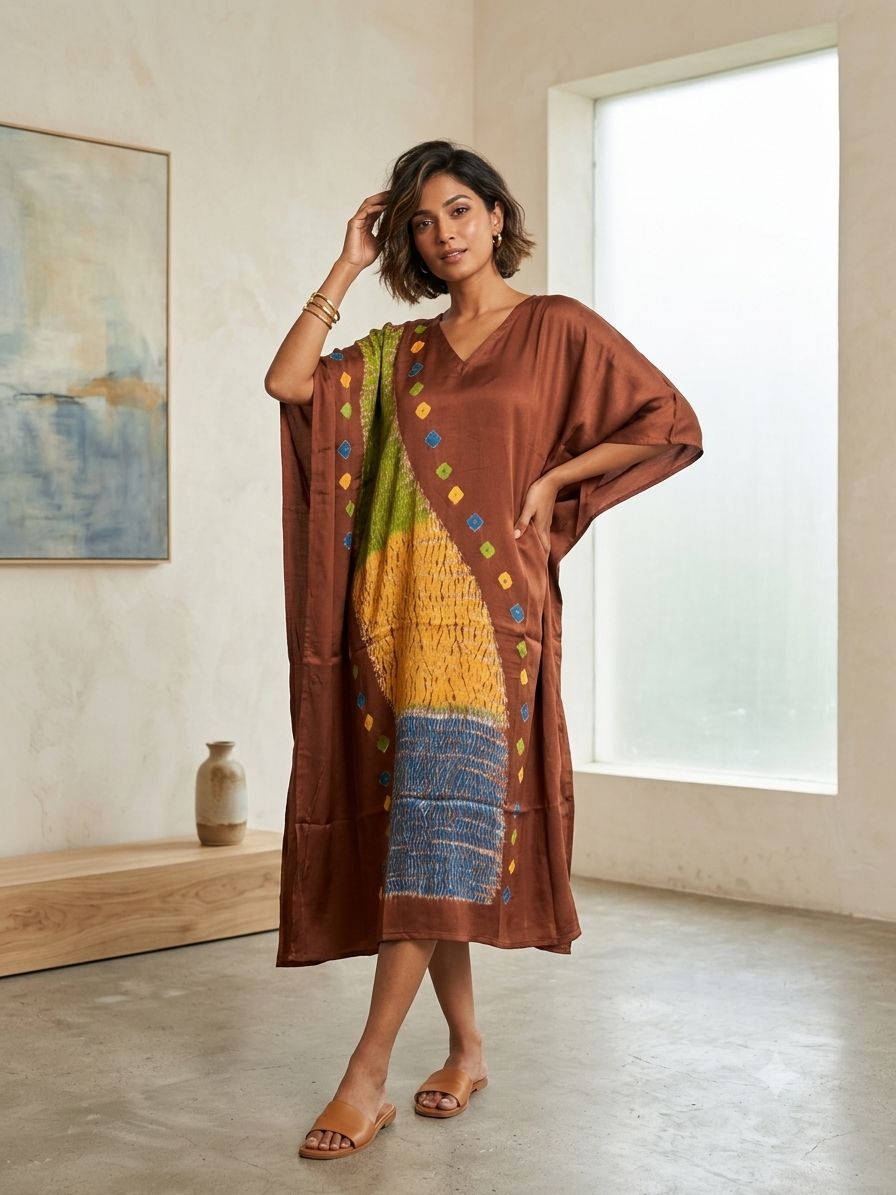 Multi Shibori V-neck Kaftan