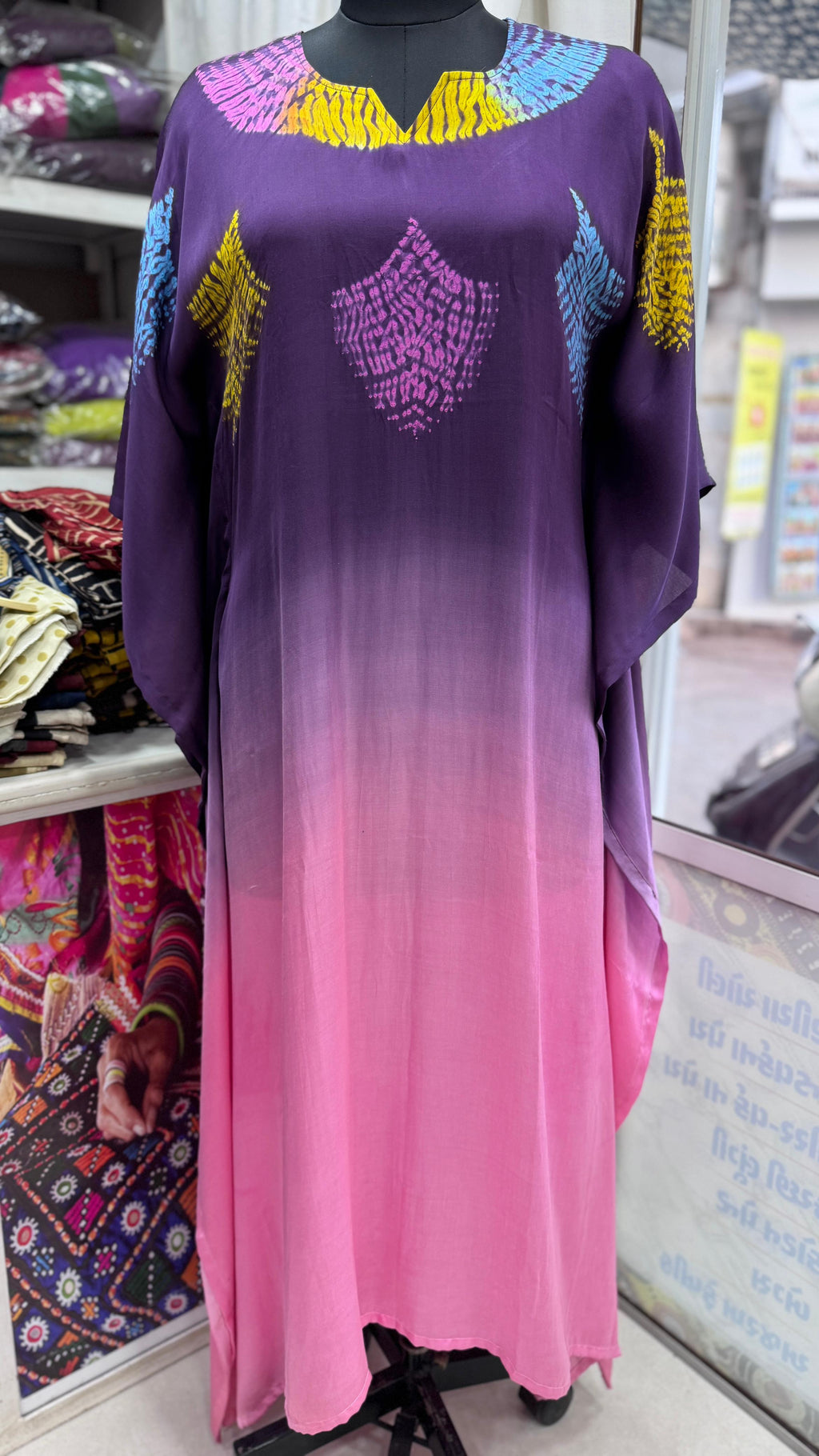 Beautiful Pure modal silk multi stitched shibori kaftan (dual shade) showcasing premium design - Kutch Poshak
