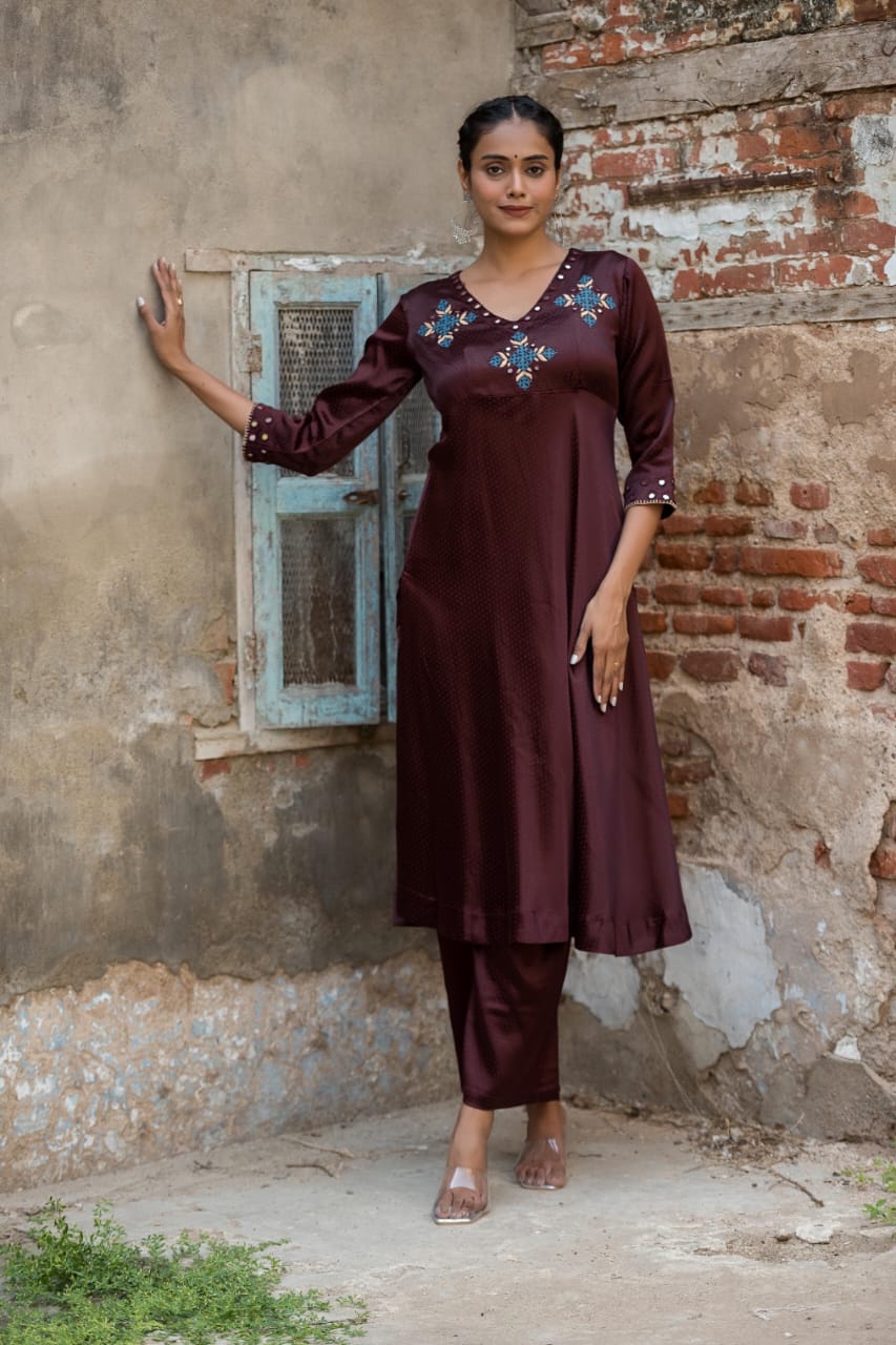 Mashru-Gaji Silk Kurta+Plazo Set
