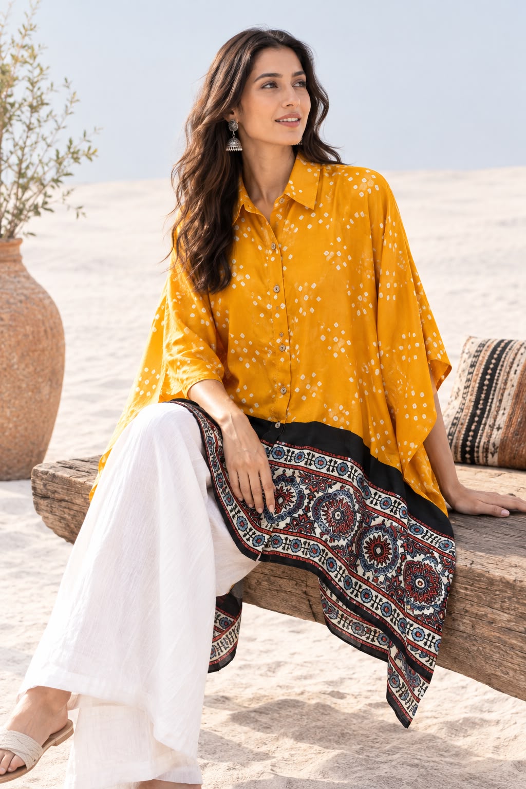 Bandhej×Ajrakh Kaftan Shirt