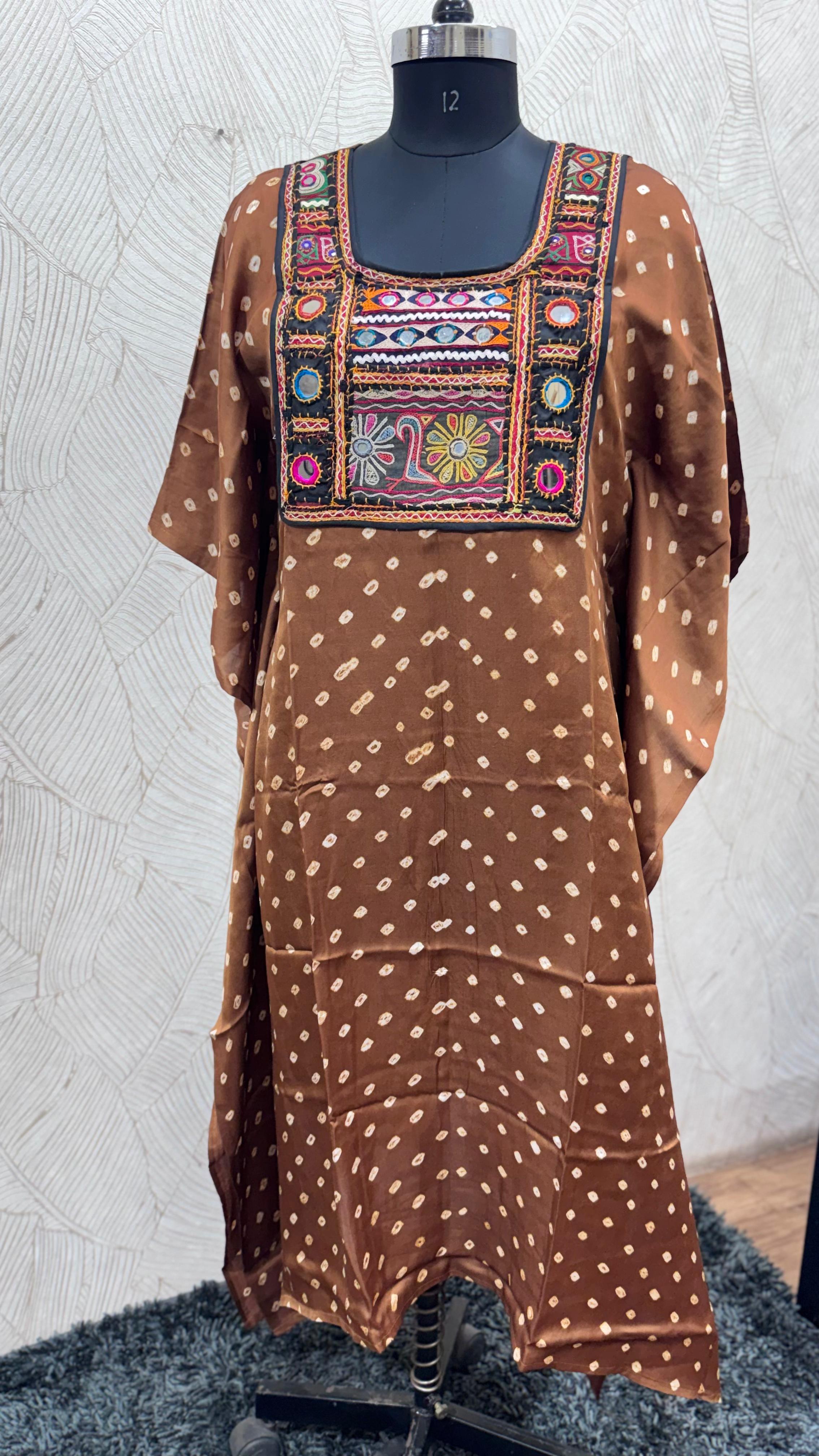 Modal Silk Bandhej Vintage patch Kaftan