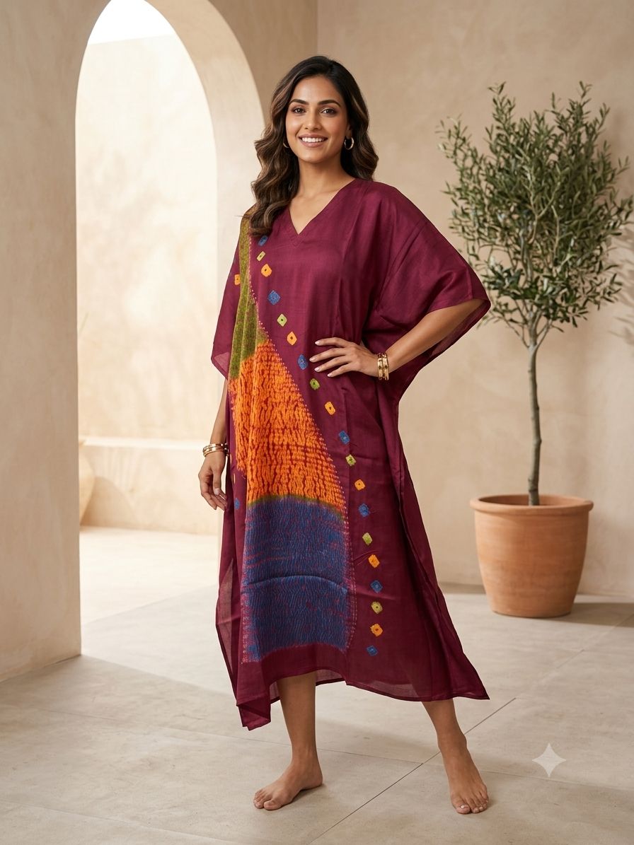 Multi Shibori V-neck Kaftan