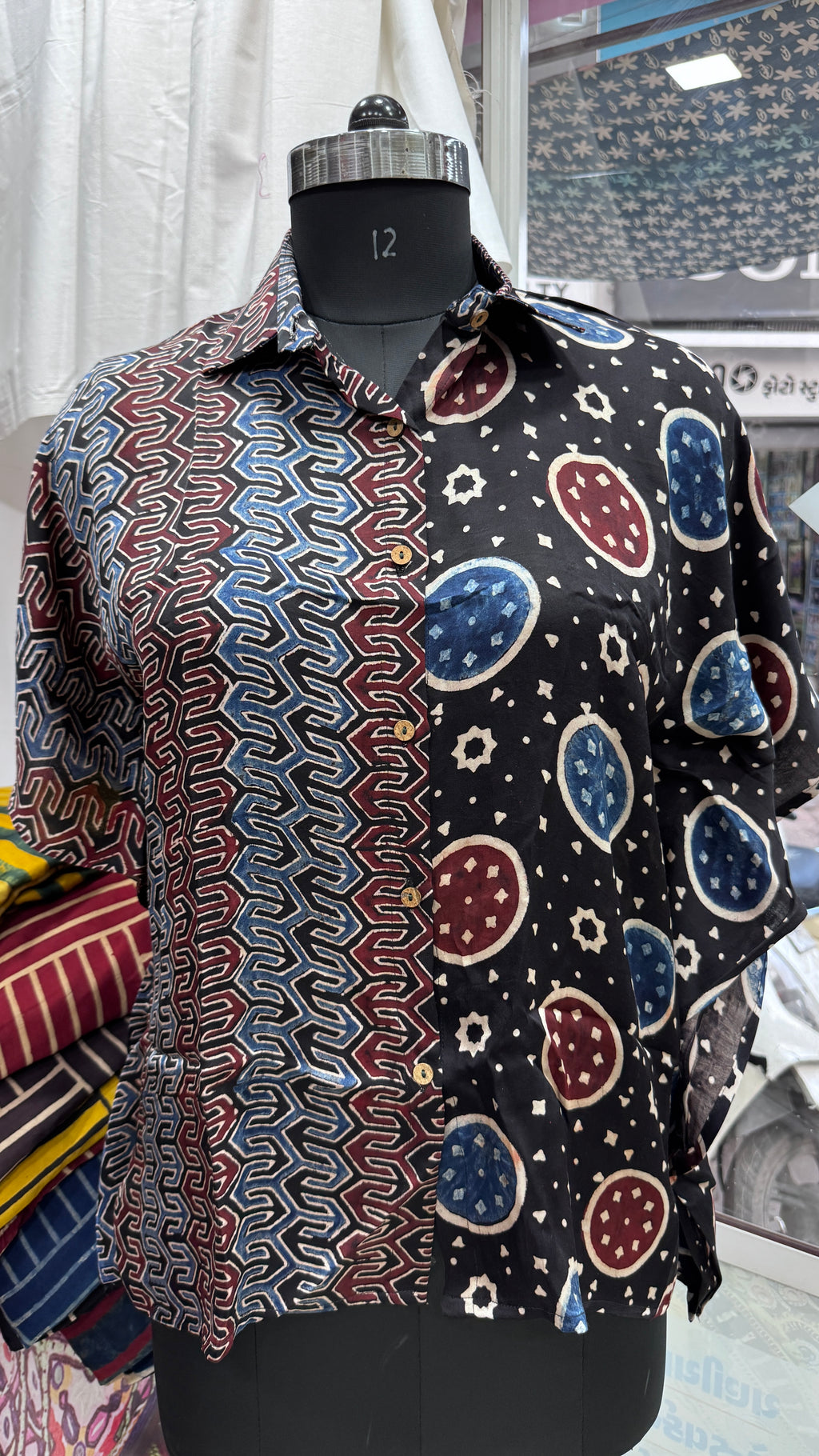Modal Silk Kaftan Shirt (half & half design) by Kutch Poshak