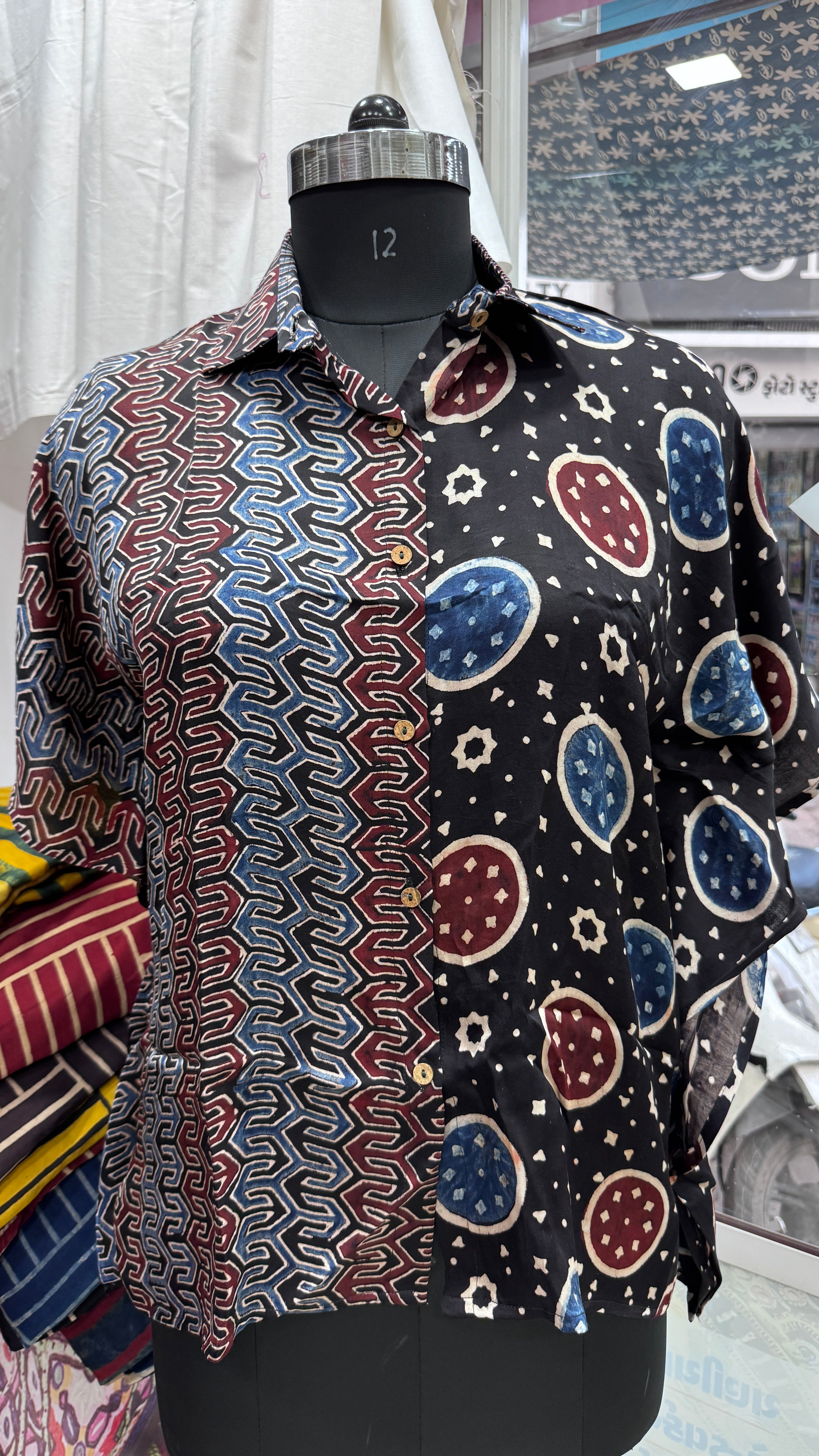 Modal Silk Kaftan Shirt (half & half design) by Kutch Poshak