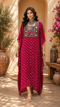 Modal Silk Bandhej Vintage patch Kaftan