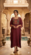 Modal Silk Bandhej Vintage patch Kaftan