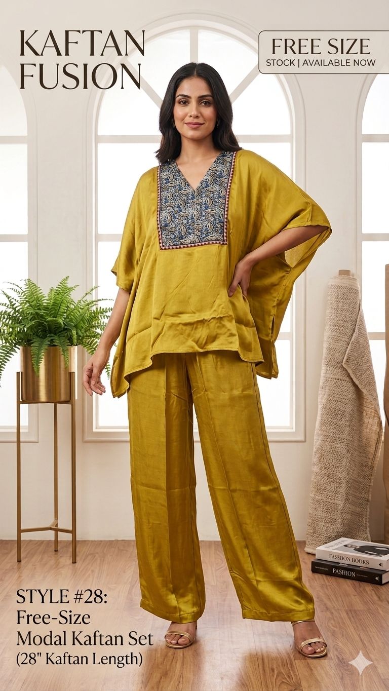 Modal silk kaftan Top with Plazzo by Kutch Poshak