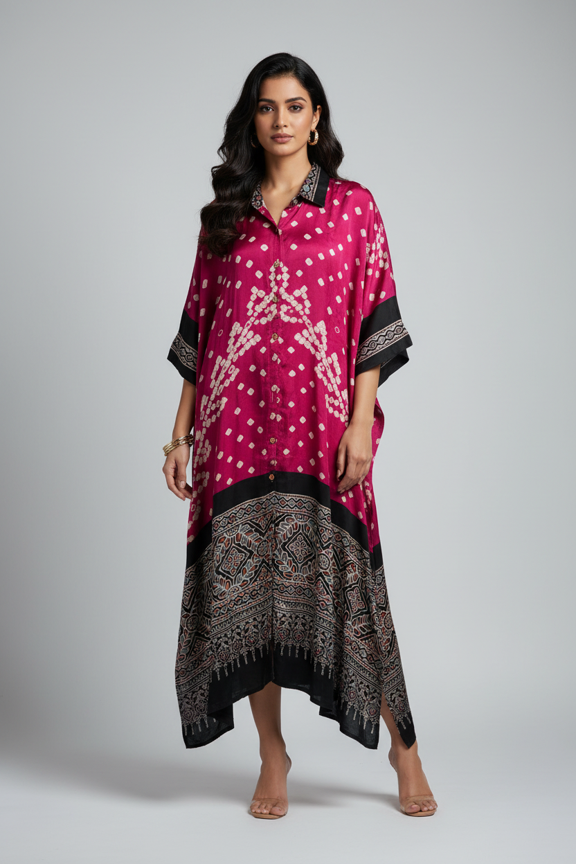 Bandhej×Ajrakh Long Shirt Kaftan