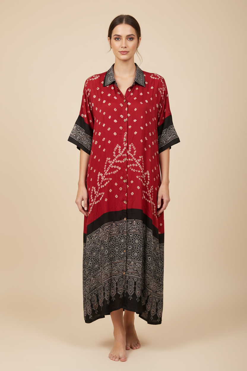 Bandhej×Ajrakh Long Shirt Kaftan
