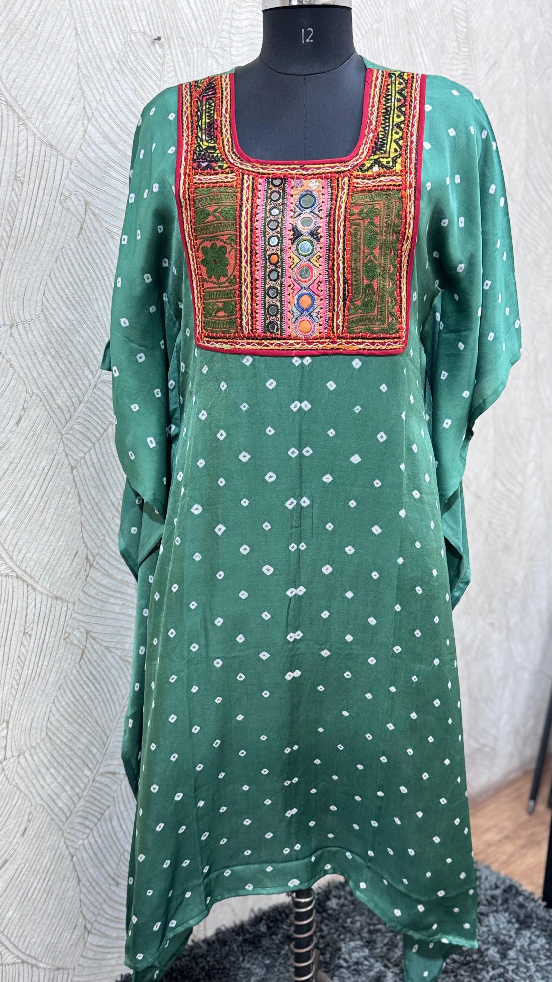 Modal Silk Bandhej Vintage patch Kaftan