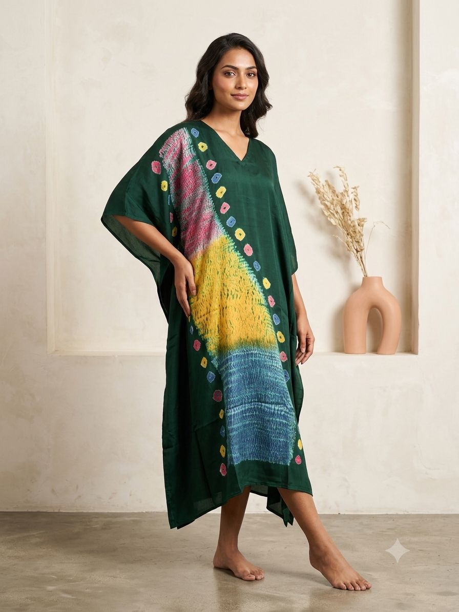 Multi Shibori V-neck Kaftan