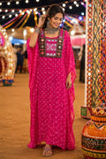 Modal Silk Bandhej Vintage patch Kaftan