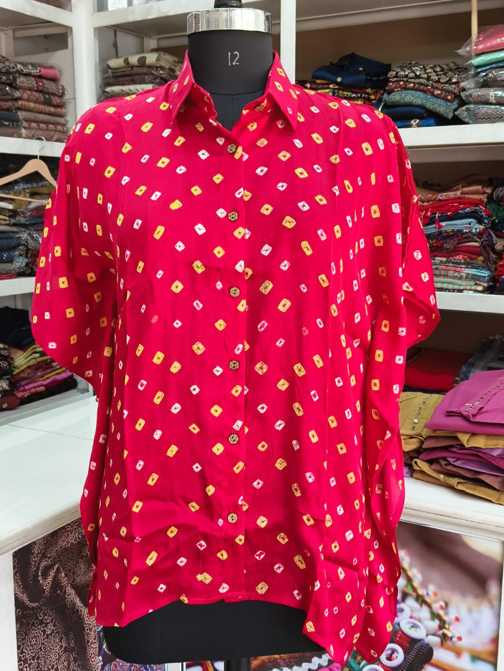 Modal Silk Bandhej Kaftan Shirt