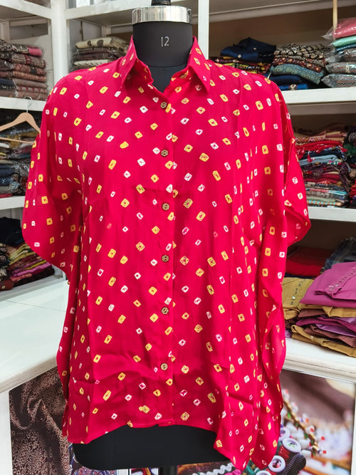 Modal Silk Bandhej Kaftan Shirt