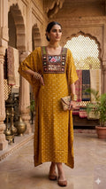 Modal Silk Bandhej Vintage patch Kaftan