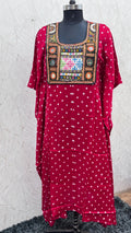 Modal Silk Bandhej Vintage patch Kaftan