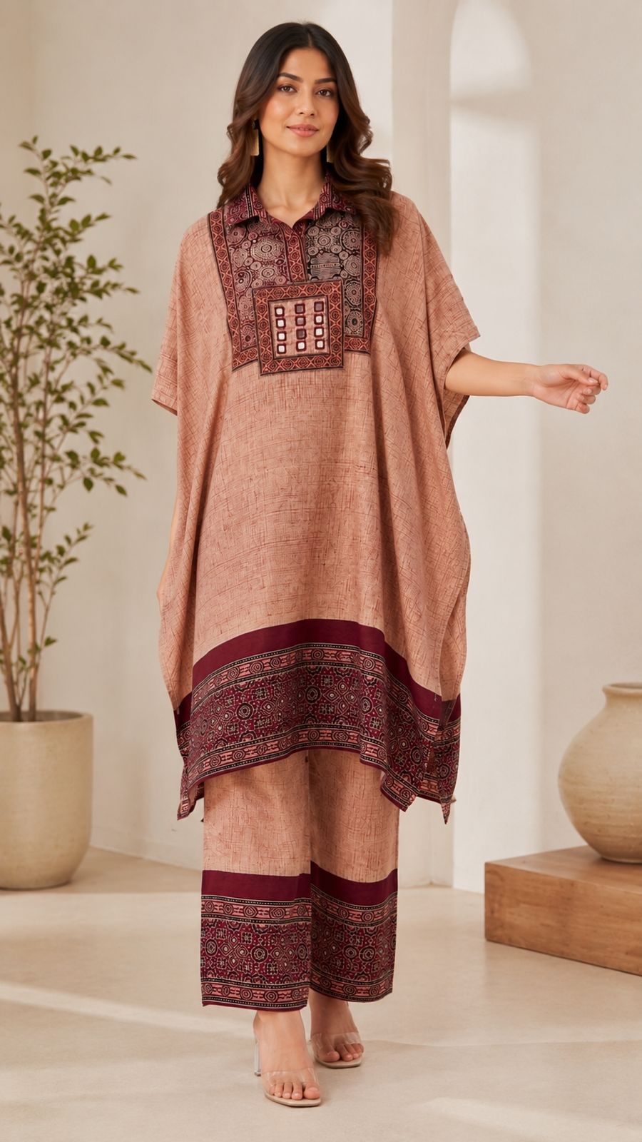 Brush print kaftan Co-Ord set by Kutch Poshak