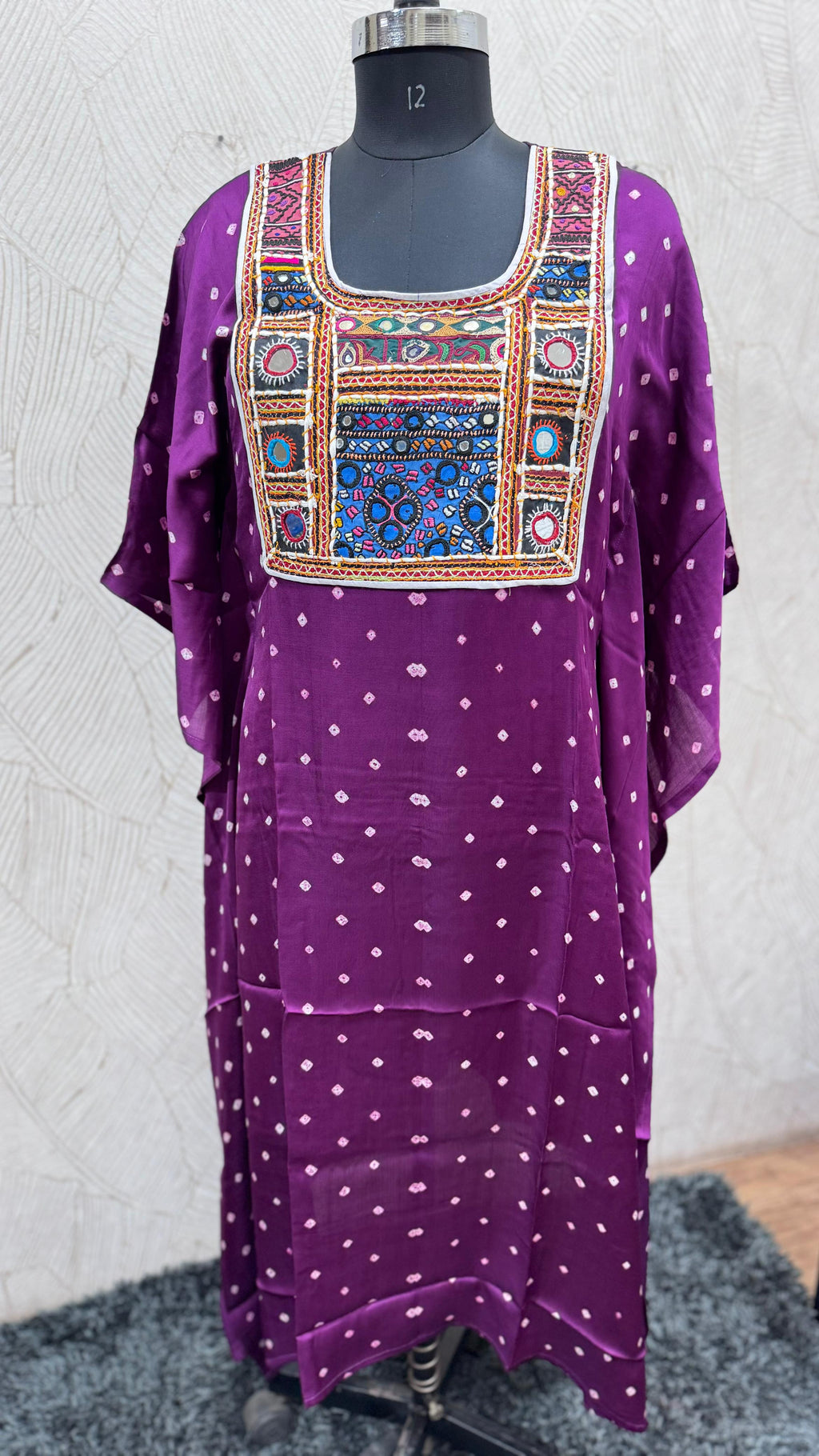 Modal Silk Bandhej Vintage patch Kaftan
