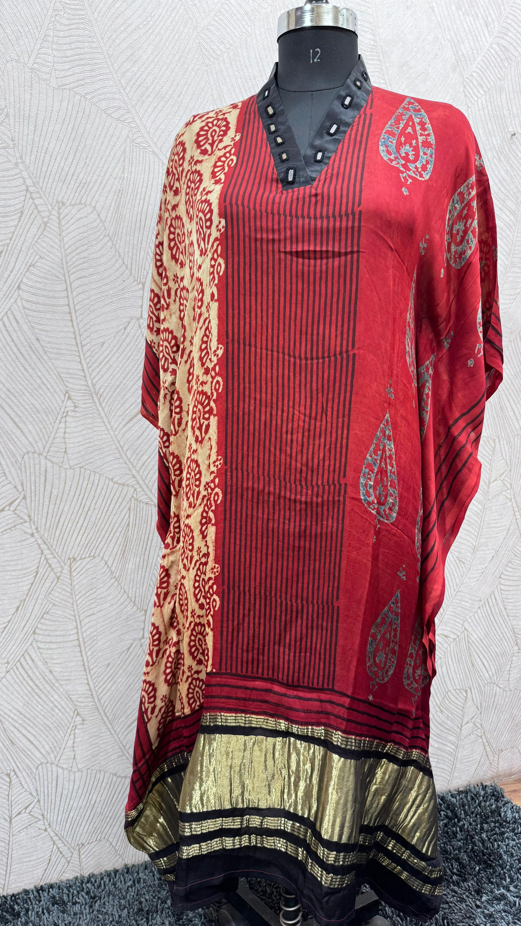Modal Silk V-neck Kaftan Tissue border