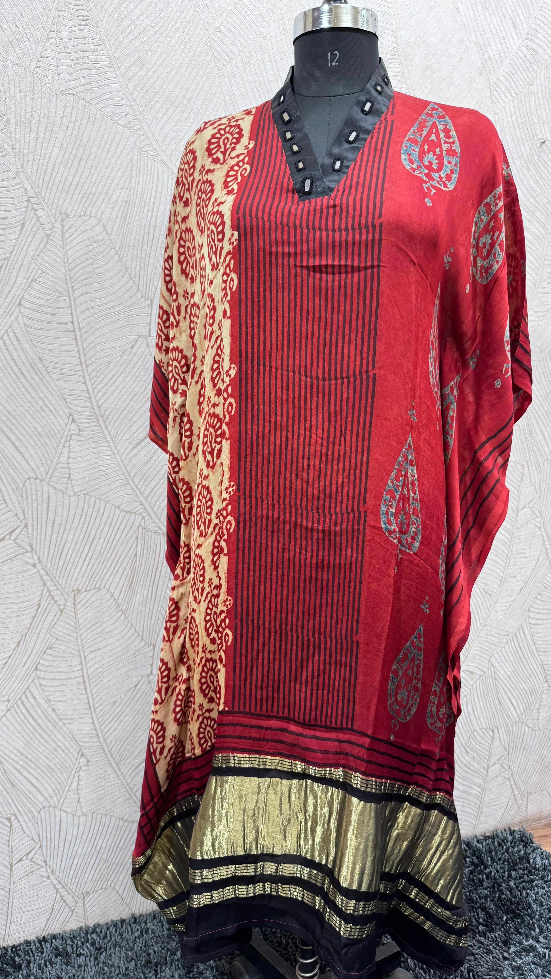 Modal Silk V-neck Kaftan Tissue border