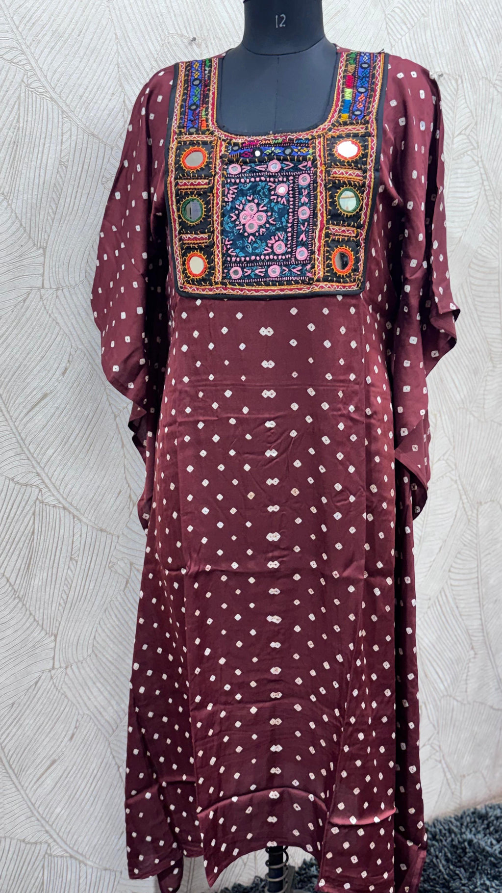 Modal Silk Bandhej Vintage patch Kaftan
