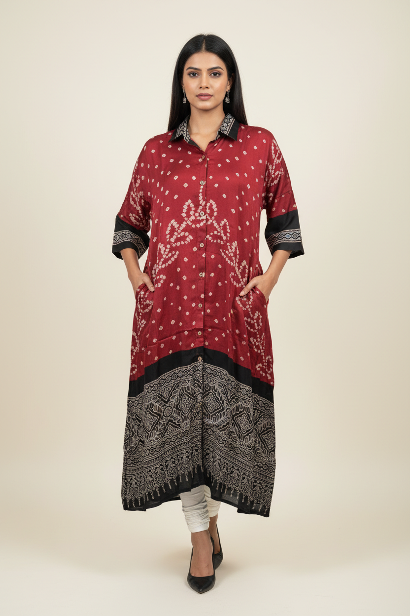 Bandhej×Ajrakh Long Shirt Kaftan